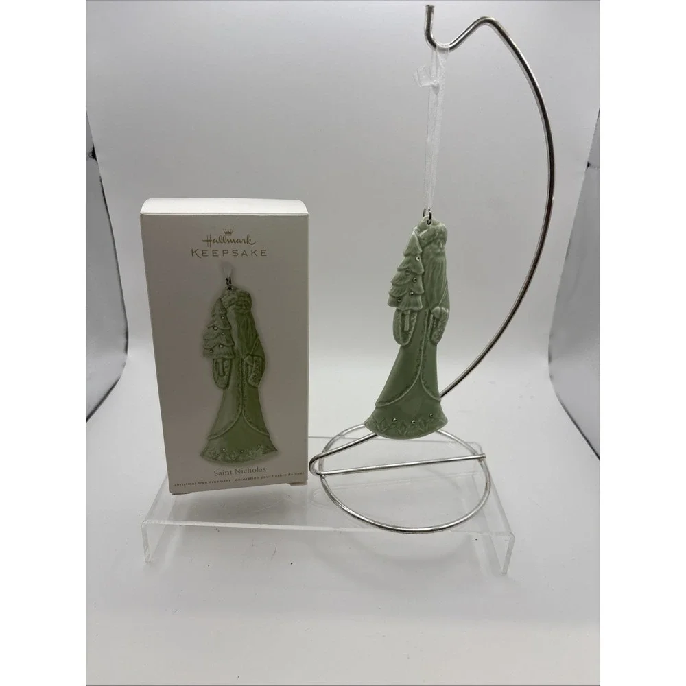 Hallmark Keepsake~Saint Nicholas‎ Green Ceramic Christmas Ornament~IOB